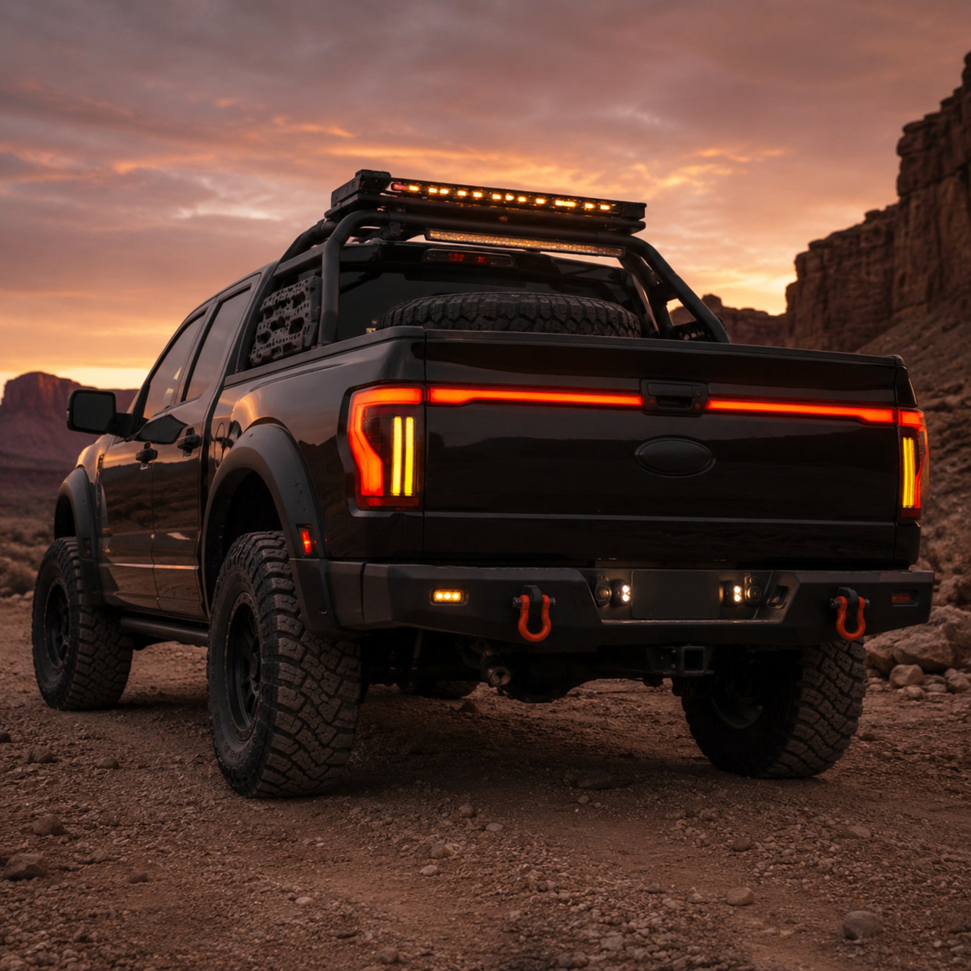 2009-2014 Ford F-150 Sequential LED Tail Lights — smoke red bar dusk rear4502 - T-F150-09-TG