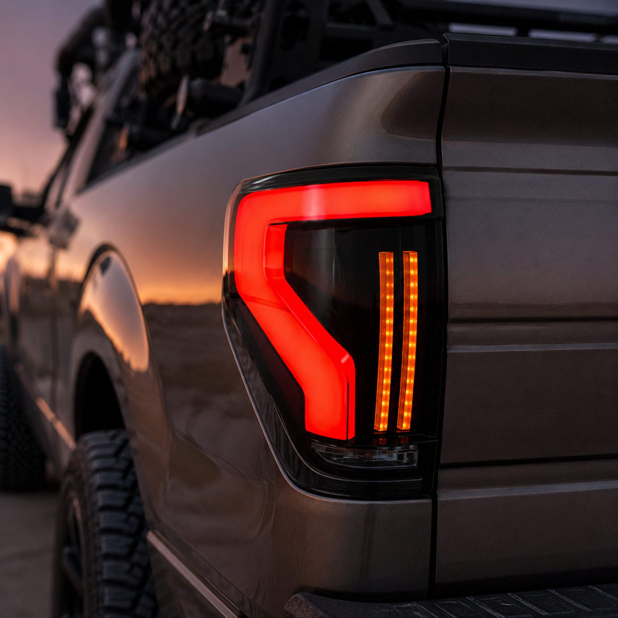 2009-2014 Ford F-150 Sequential LED Tail Lights — smoke red bar installed close up09 - T-F150-09