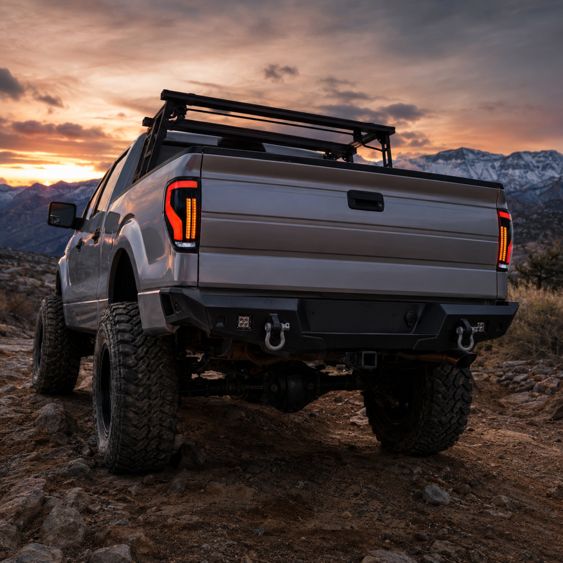 2009-2014 Ford F-150 Sequential LED Tail Lights — smoke red bar low angle trail08 - T-F150-09