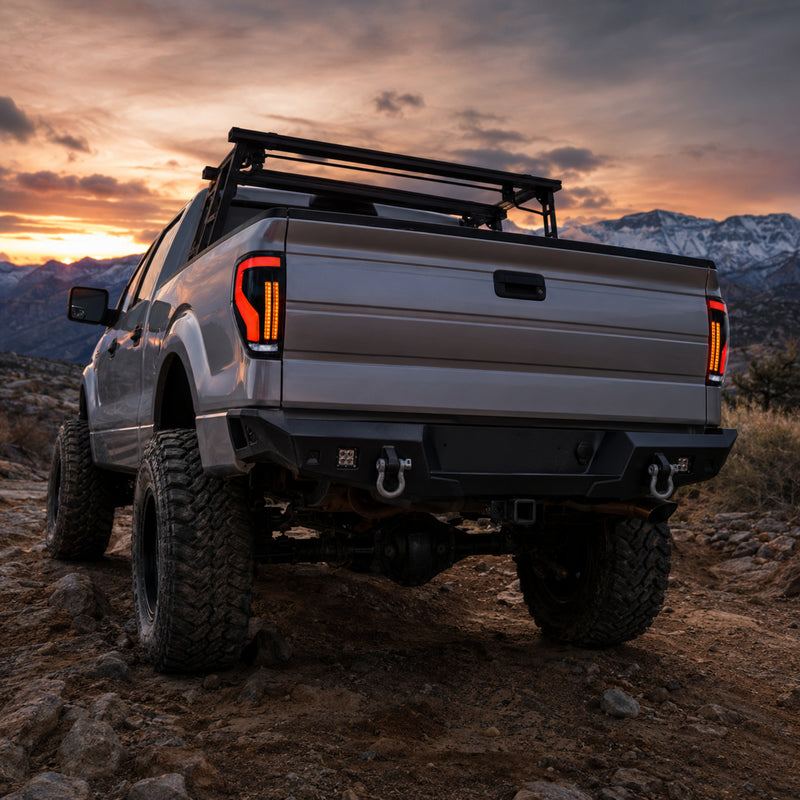 2009-2014 Ford F-150 Sequential LED Tail Lights — smoke red bar low angle trail08 - T-F150-09