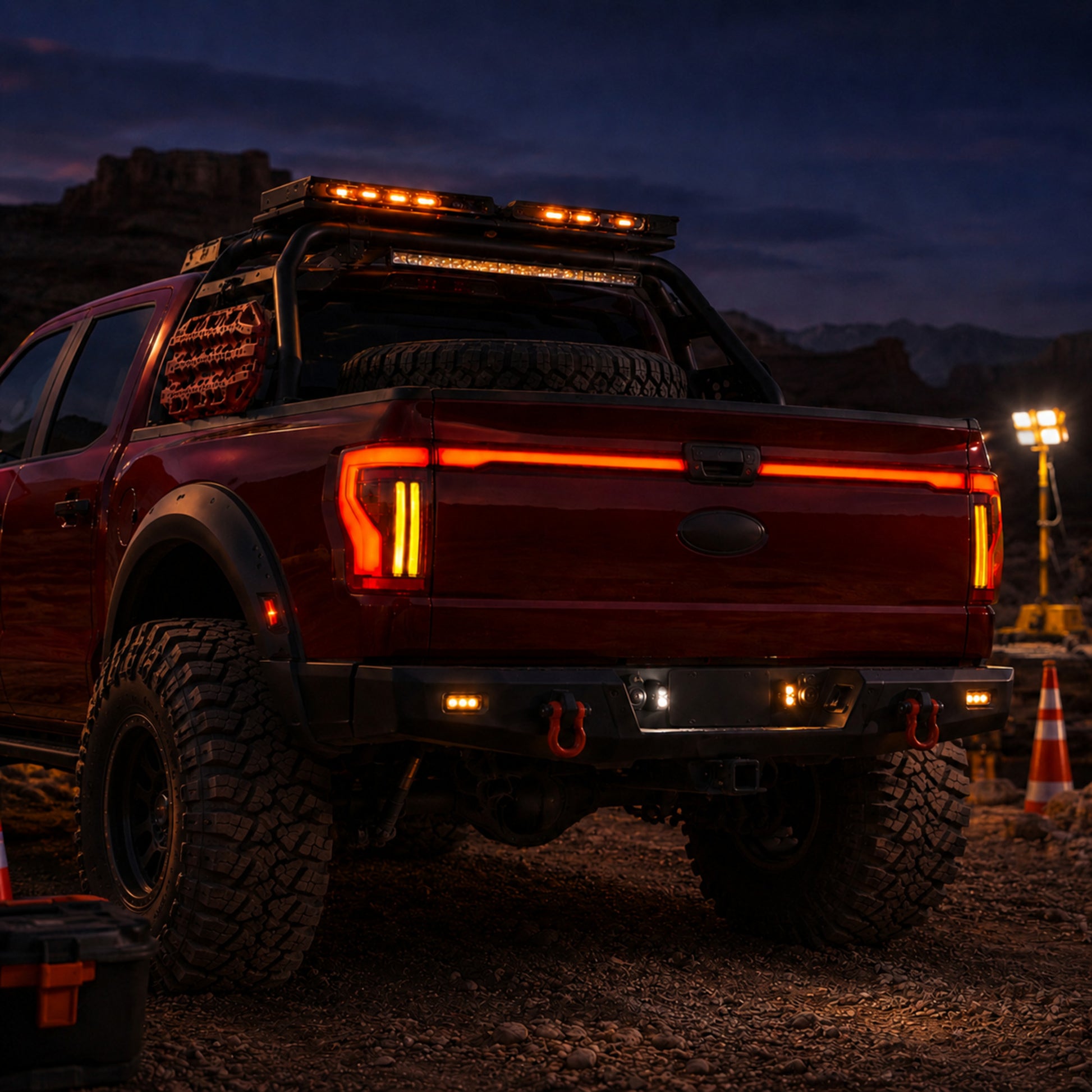 2009-2014 Ford F-150 Sequential LED Tail Lights — smoke red bar night work truck - T-F150-09-TG