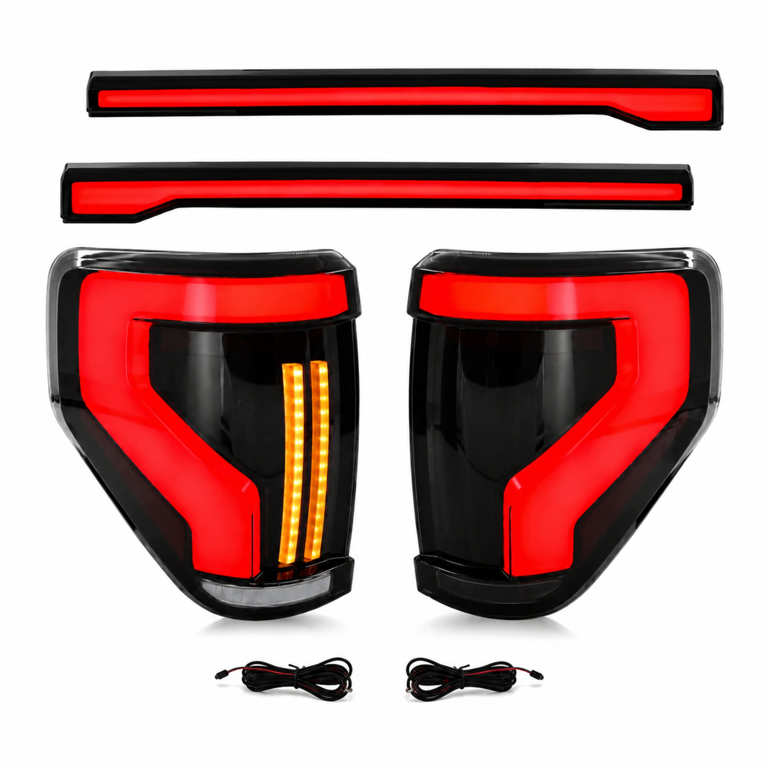 2009-2014 Ford F-150 LED Tail Lights with Tailgate | Smoke + Red Bar, Sequential Turn Signal