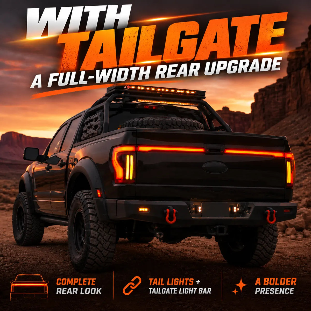 2009-2014 Ford F-150 Sequential LED Tail Lights — with tailgate variant details — T-F150-09-TG