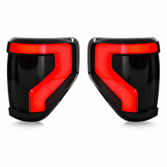 2009-2014 Ford F-150 Sequential LED Tail Lights — smoke red bar white background pair lit - T-F150-09