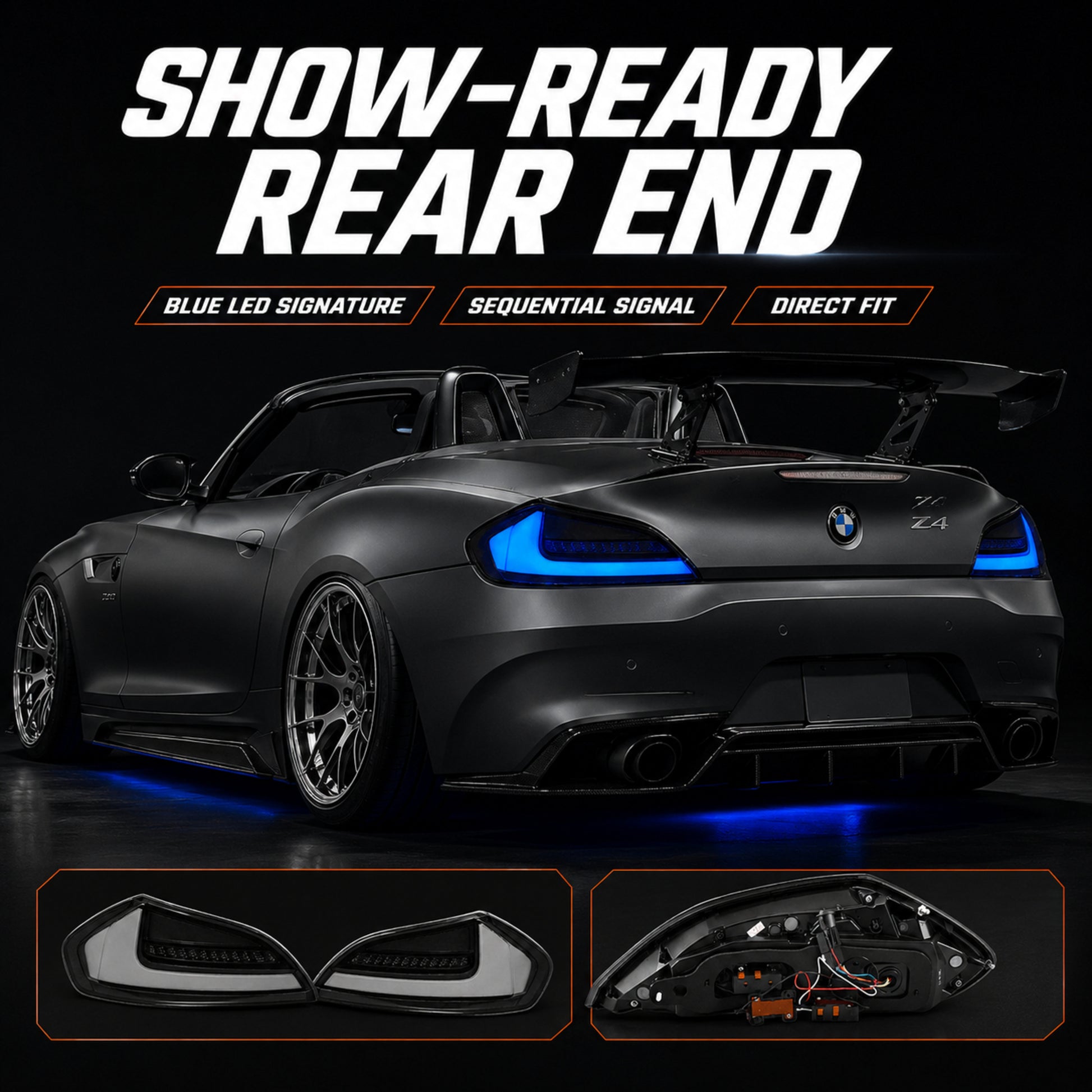 2009-2016 BMW Z4 E89 Sequential LED Tail Lights — blue ledsequential feature summary - T-Z4-SW-BLU