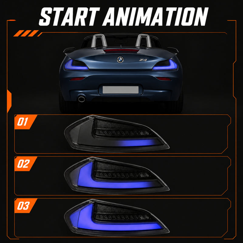 2009-2016 BMW Z4 E89 Sequential LED Tail Lights — blue ledsequential start animation - T-Z4-SW-BLU