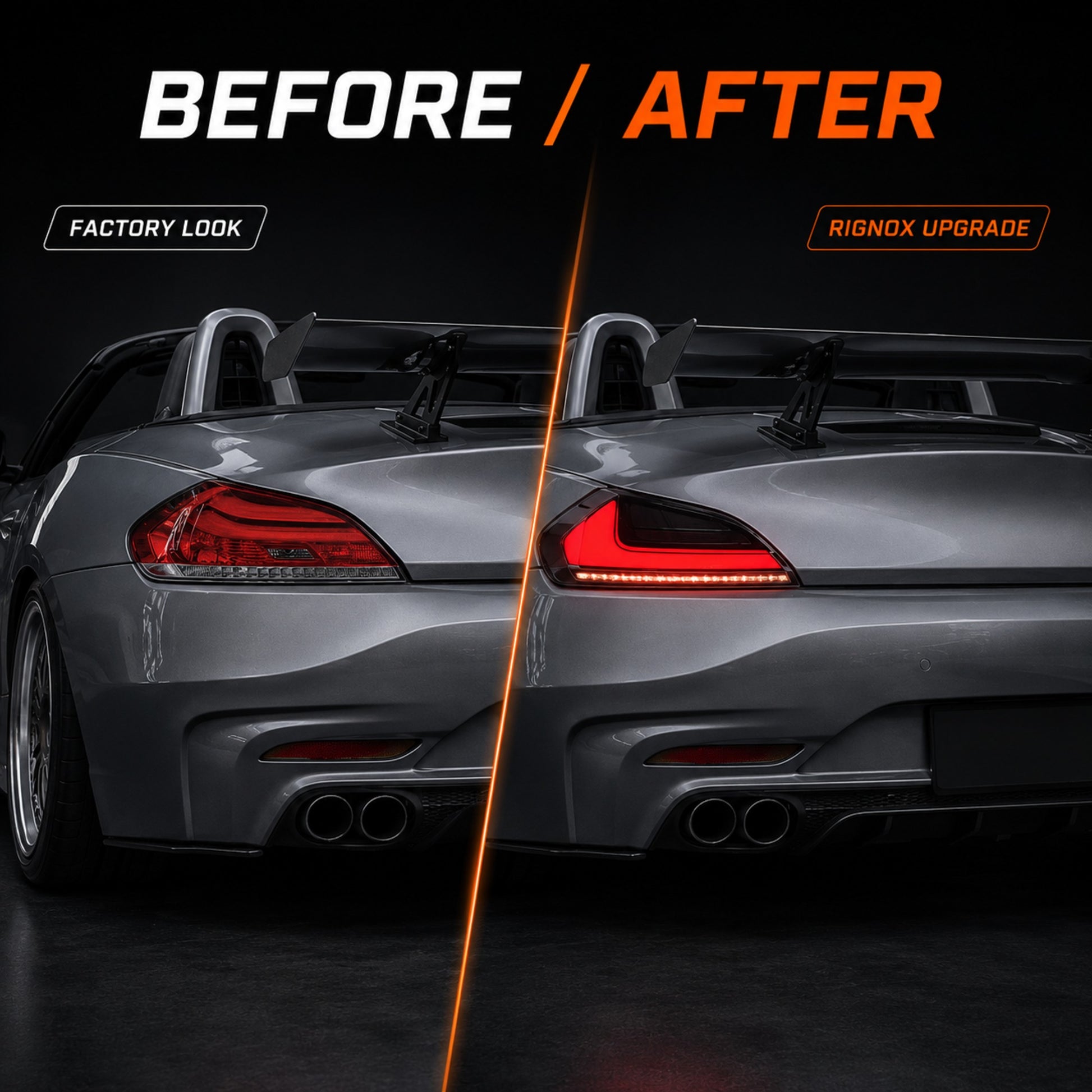2009-2016 BMW Z4 E89 Sequential LED Tail Lights — clear red smoke red smoke white before after upgrade - T-Z4-CR