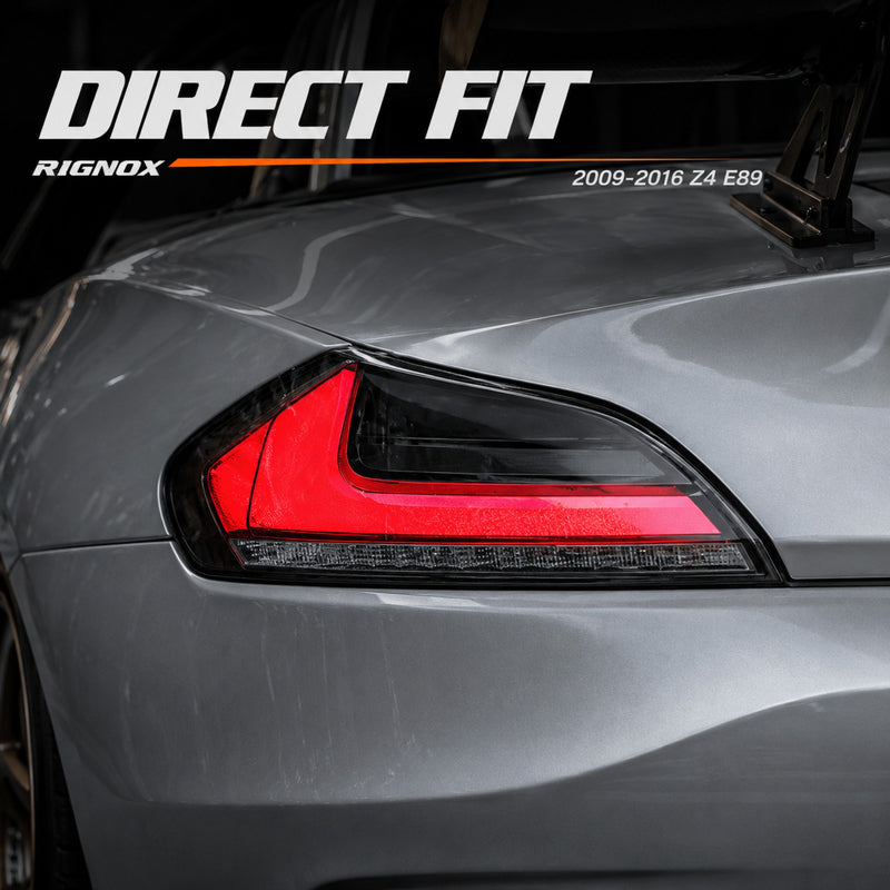 2009-2016 BMW Z4 E89 Sequential LED Tail Lights — clear red smoke red smoke white installed detail - T-Z4-CR