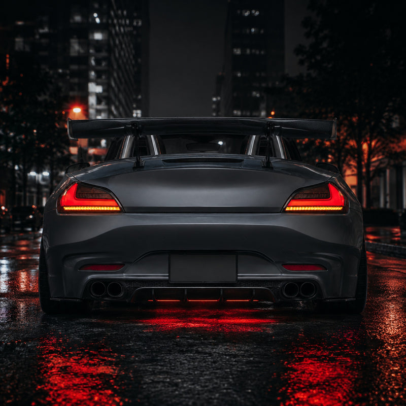 2009-2016 BMW Z4 E89 Sequential LED Tail Lights — clear red smoke red smoke white installed rear view - T-Z4-CR
