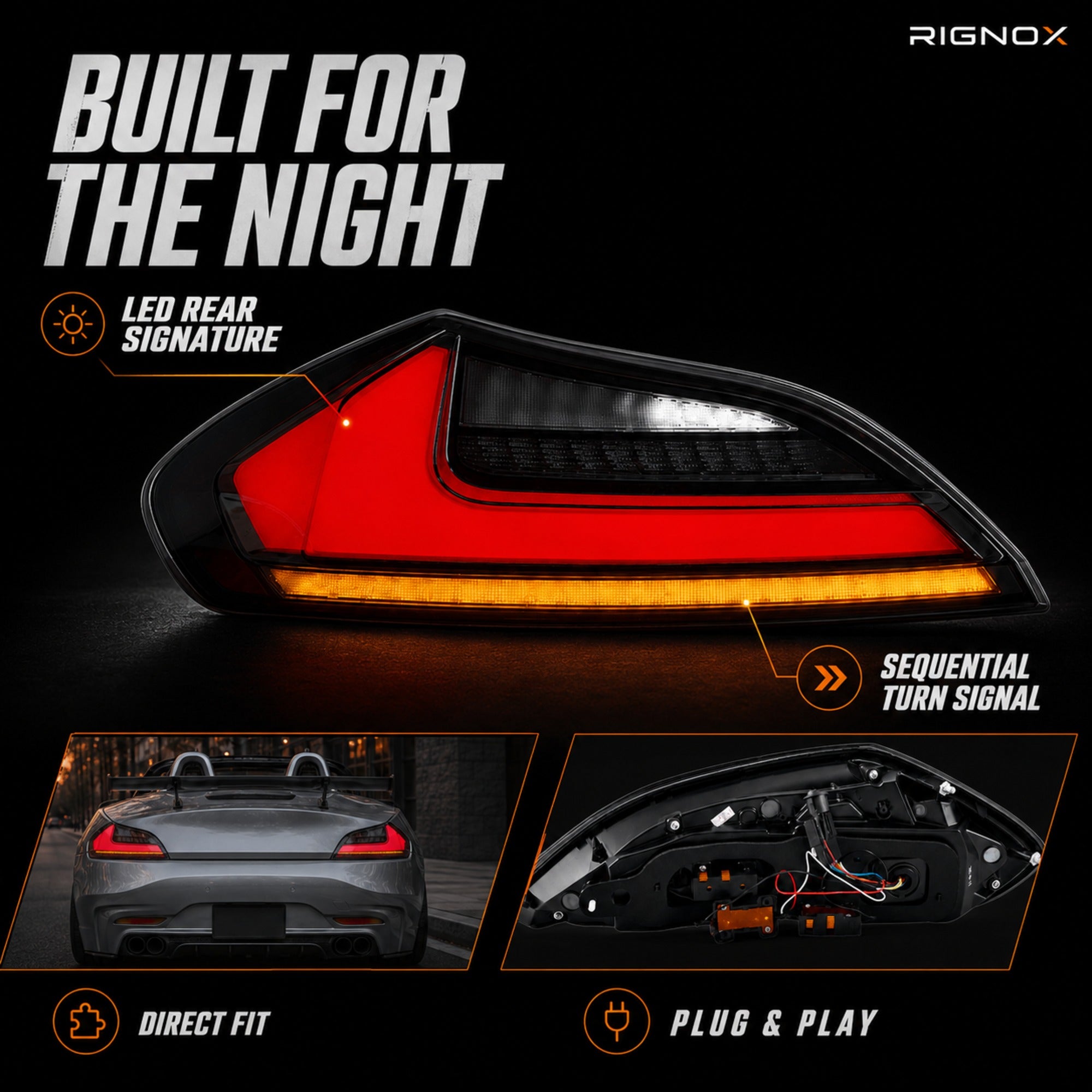 2009-2016 BMW Z4 E89 Sequential LED Tail Lights — clear red smoke red smoke white key features summary - T-Z4-CR