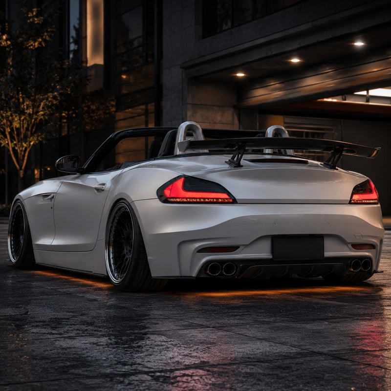 2009-2016 BMW Z4 E89 Sequential LED Tail Lights — clear red smoke red smoke white rear45 view - T-Z4-CR