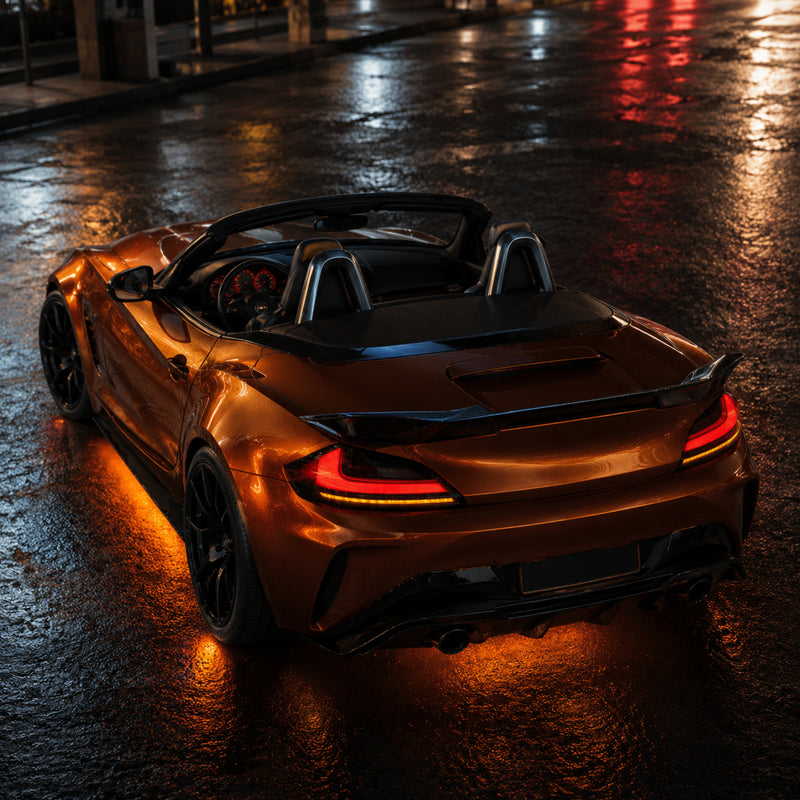 2009-2016 BMW Z4 E89 Sequential LED Tail Lights — clear red smoke red smoke white street rear view - T-Z4-SR