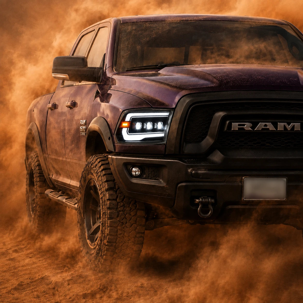 2009-2018 Ram 1500/2500/3500 and 2019-2024 Ram 1500 Classic LED Triple Projector Headlights — conquer the wild close-up — H-RAM09