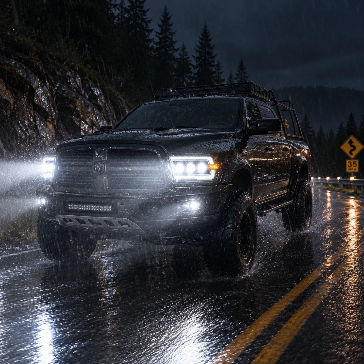 2009-2018 Ram 1500/2500/3500 and 2019-2024 Ram 1500 Classic LED Triple Projector Headlights — own the night — H-RAM09