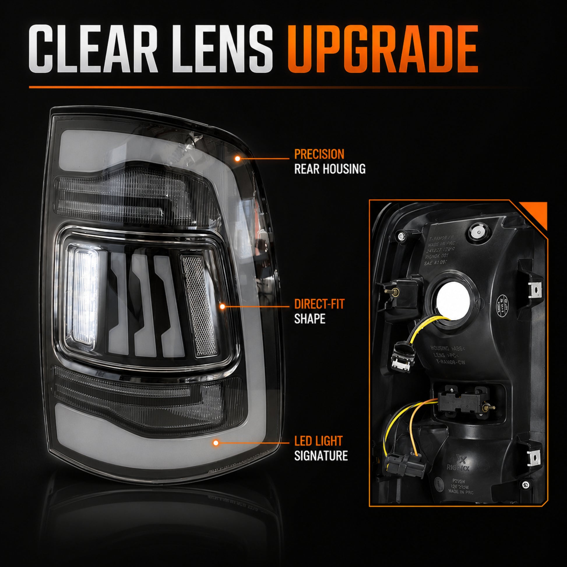 2009-2018 Dodge Ram 1500/2500/3500 Sequential LED Tail Lights — clear function12 - T-RAM09-CW