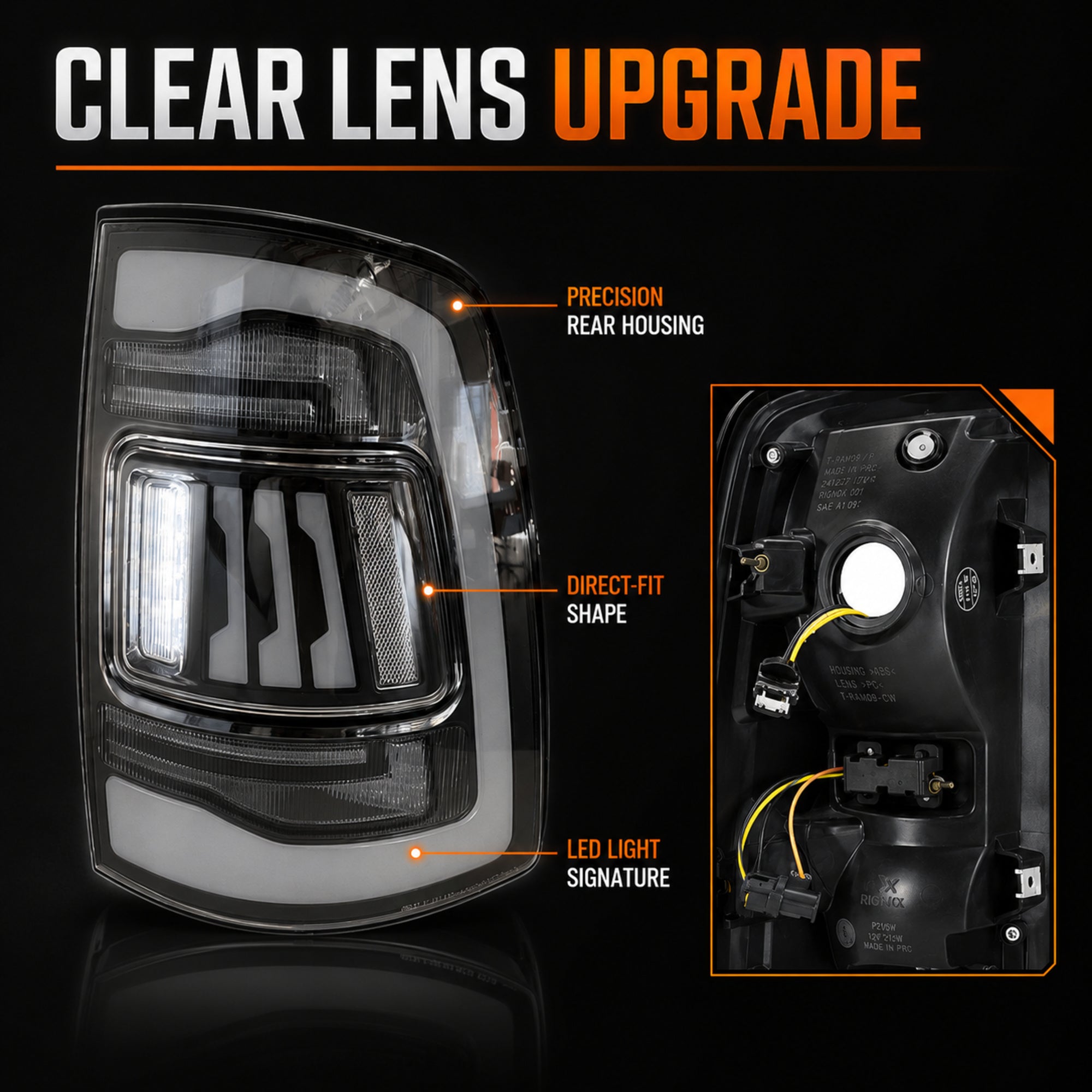 2009-2018 Dodge Ram 1500/2500/3500 Sequential LED Tail Lights — clear function12 - T-RAM09-CW