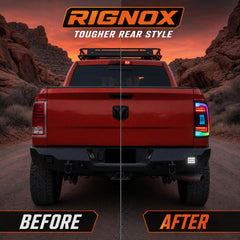 2009-2018 Dodge Ram 1500/2500/3500 Sequential LED Tail Lights — rgbsmoked before after rear upgrade - T-RAM09-SRGB