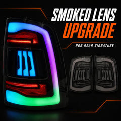 2009-2018 Dodge Ram 1500/2500/3500 Sequential LED Tail Lights — rgbsmoked function smoked lens upgrade - T-RAM09-SRGB