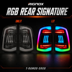 2009-2018 Dodge Ram 1500/2500/3500 Sequential LED Tail Lights — rgbsmoked lit unlit signature - T-RAM09-SRGB