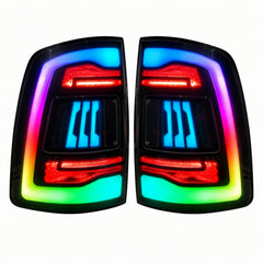2009-2018 Dodge Ram 1500/2500/3500 Sequential LED Tail Lights — rgbsmoked white background lit - T-RAM09-SRGB