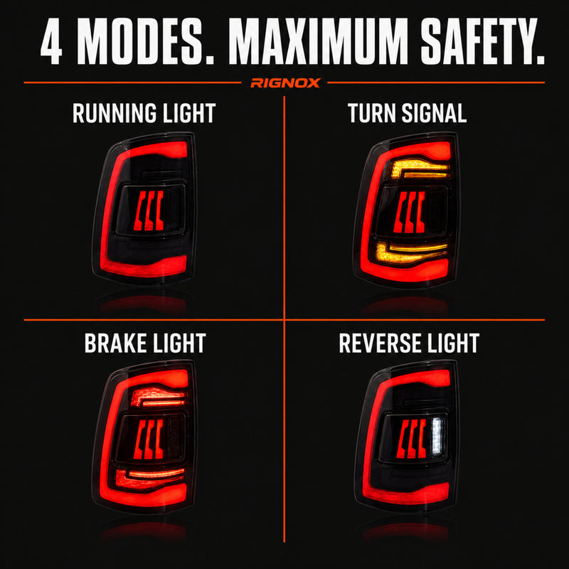 2009-2018 Dodge Ram 1500/2500/3500 Sequential LED Tail Lights — smoked sequential 4 modes - T-RAM09-SR