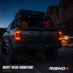 2009-2018 Dodge Ram 1500/2500/3500 Sequential LED Tail Lights — smoked sequential night rear signature - T-RAM09-SR