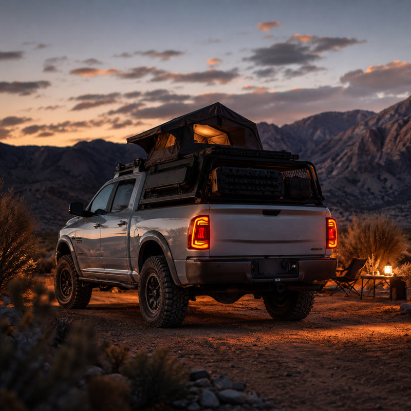 2009-2018 Dodge Ram 1500/2500/3500 Sequential LED Tail Lights — smoked sequential overland camp - T-RAM09-SR