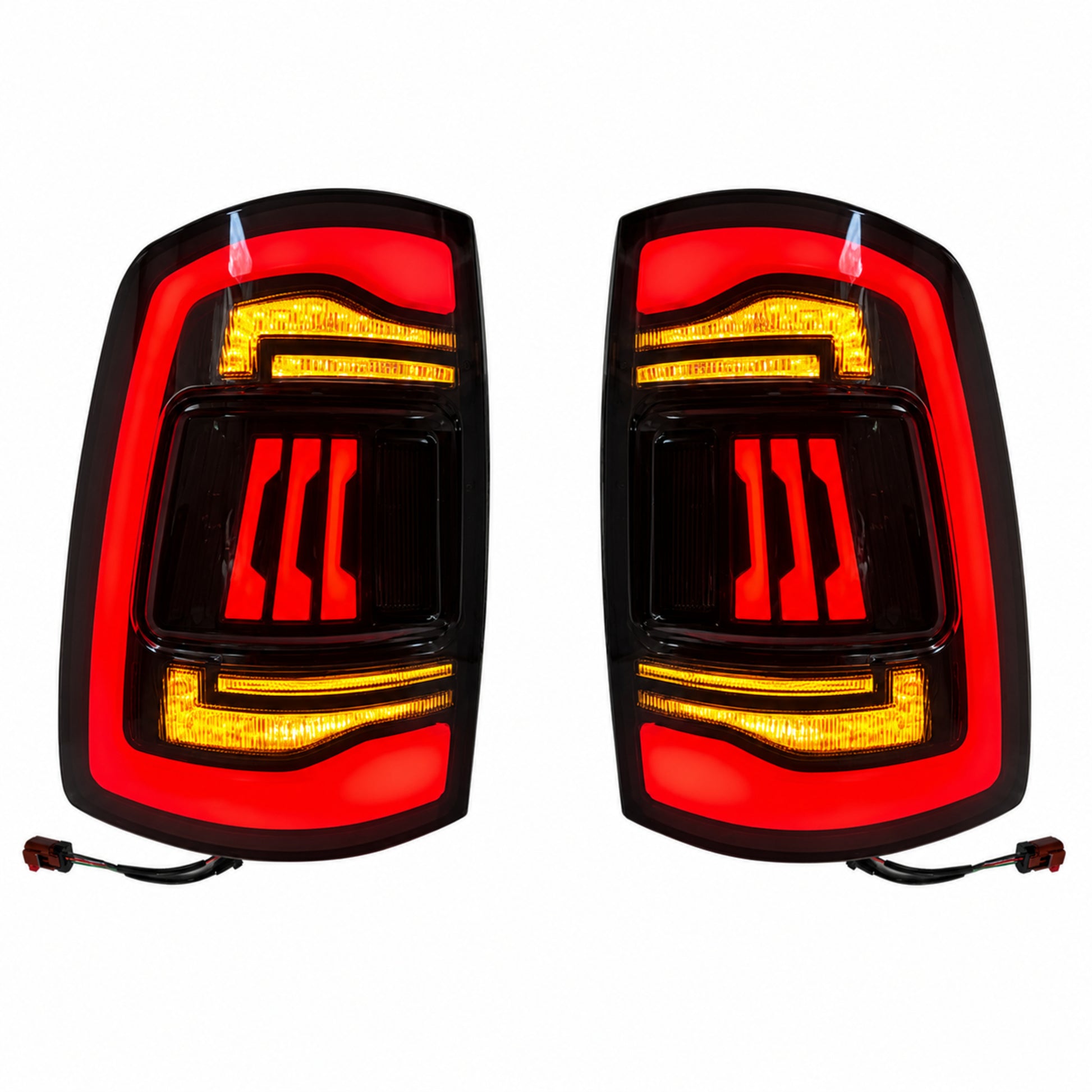 2009-2018 Dodge Ram 1500/2500/3500 Sequential LED Tail Lights — smoked sequential white background lit - T-RAM09-SR