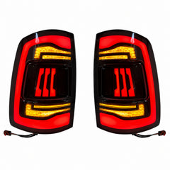 2009-2018 Dodge Ram 1500/2500/3500 Sequential LED Tail Lights — smoked sequential white background lit - T-RAM09-SR