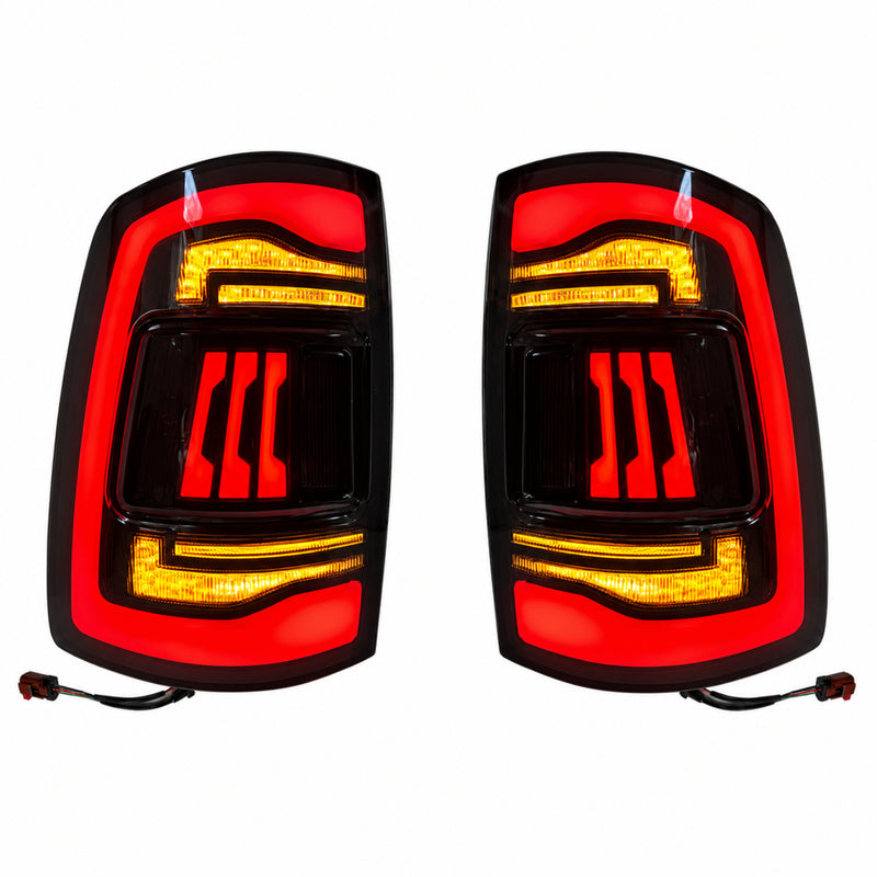 2009-2018 Dodge Ram 1500/2500/3500 Sequential LED Tail Lights — smoked sequential white background lit - T-RAM09-SR