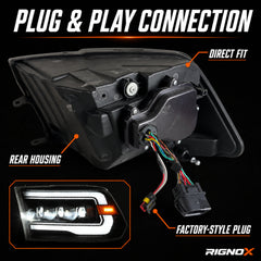 2009-2018 Dodge Ram 1500/2500/3500 LED Triple Projector Headlights — smoked plug and rear housing — H-RAM09