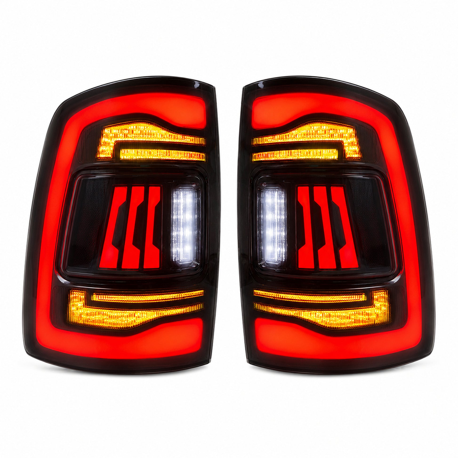 2009-2018 Dodge Ram 1500/2500/3500 Sequential LED Tail Lights — smoked sequential white main - T-RAM09-CR