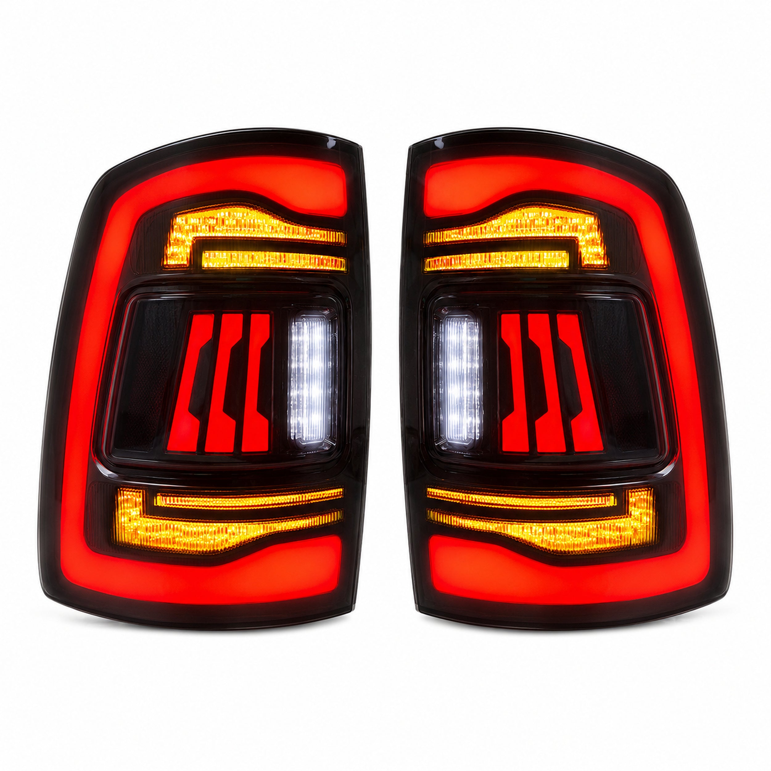 2009-2018 Dodge Ram 1500/2500/3500 Sequential LED Tail Lights — smoked sequential white main - T-RAM09-CR
