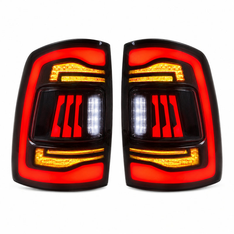 2009-2018 Dodge Ram 1500/2500/3500 Sequential LED Tail Lights — smoked sequential white main - T-RAM09-CR