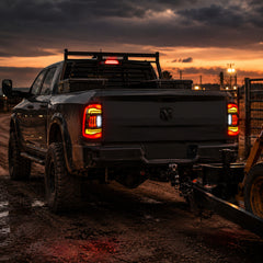 2009-2018 Dodge Ram 1500/2500/3500 Sequential LED Tail Lights — smoked sequential work truck scene - T-RAM09-CR