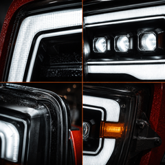 2009-2018 Ram 1500/2500/3500 and 2019-2024 Ram 1500 Classic LED Triple Projector Headlights — projector lens detail close-up — H-RAM09