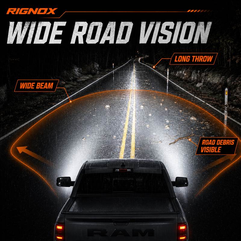 2009-2018 Dodge Ram 1500/2500/3500 LED Triple Projector Headlights — smoked rain vision function revised — H-RAM09