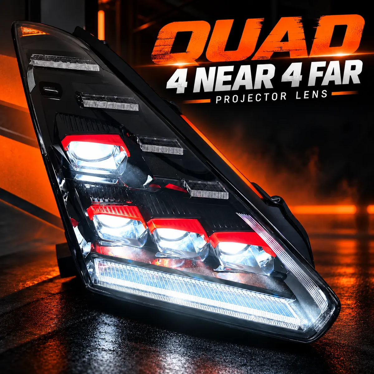 2009-2024 Nissan GT-R R35 LED Quad Projector Headlights Assembly — Pair — Quad projectors 4 near 4 far — H-GTR09