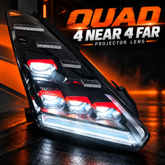 2009-2024 Nissan GT-R R35 LED Quad Projector Headlights Assembly — Pair — Quad projectors 4 near 4 far — H-GTR09