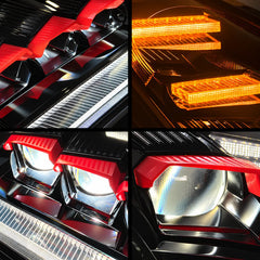 2009-2024 Nissan GT-R R35 LED Quad Projector Headlights Assembly — Pair — Four close-up lighting details — H-GTR09