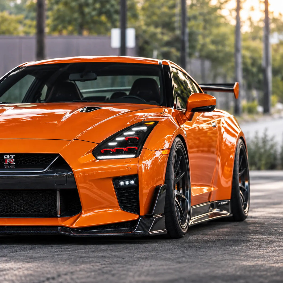 2009-2024 Nissan GT-R R35 LED Quad Projector Headlights Assembly — Pair — Orange GT-R white DRL on — H-GTR09