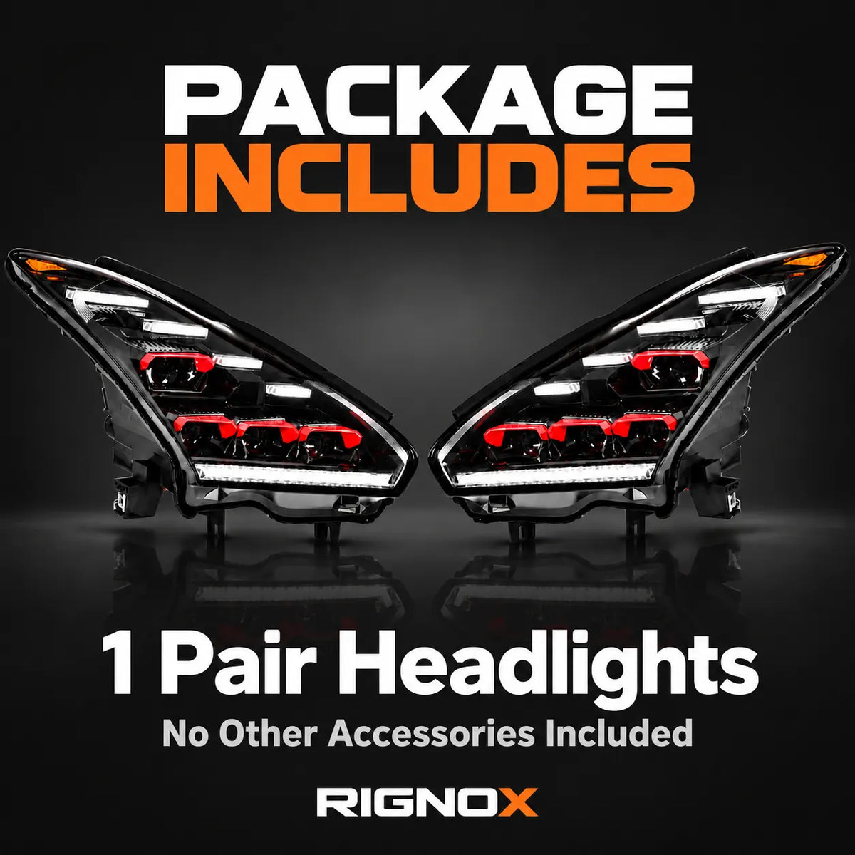 2009-2024 Nissan GT-R R35 LED Quad Projector Headlights Assembly — Pair — One pair of headlights package contents — H-GTR09