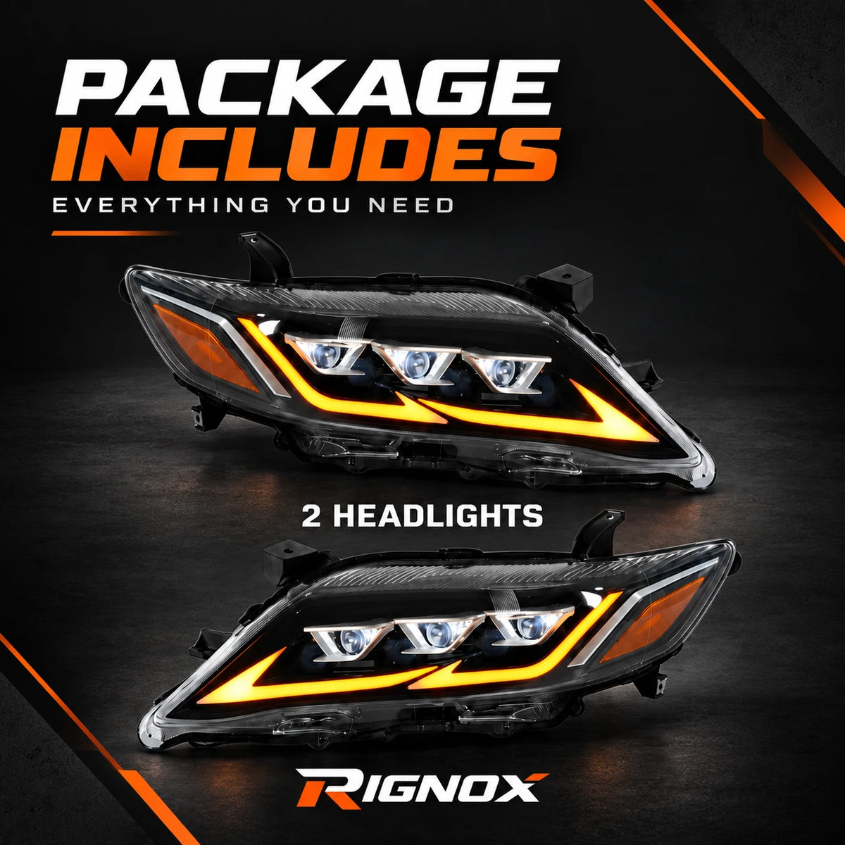 2010-2011 Toyota Camry LED Triple Projector Headlights Assembly — package includes — H-CAM10-DB-A