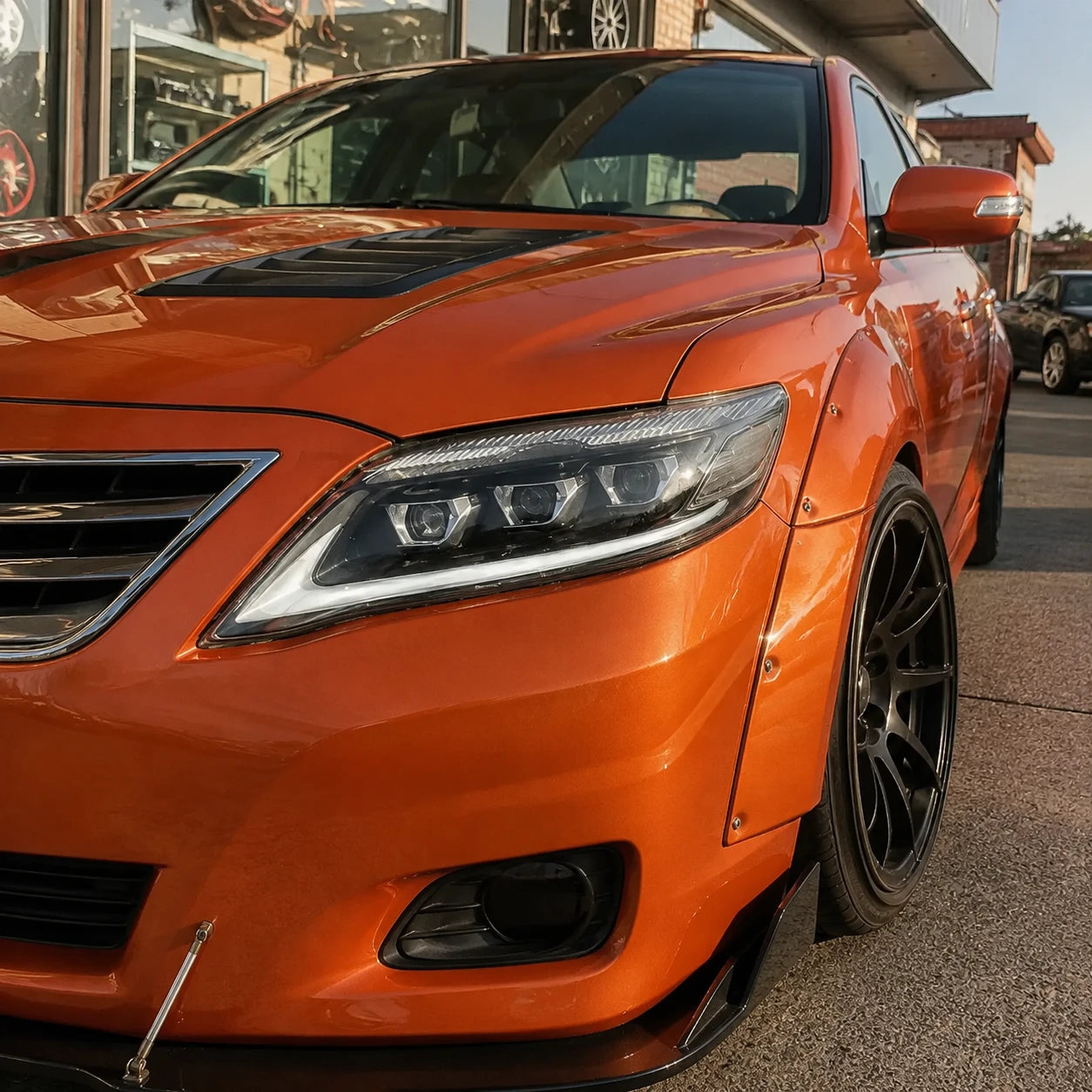 2010-2011 Toyota Camry LED Triple Projector Headlights Assembly — lights-off in sunset — H-CAM10-CW