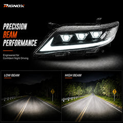 2010-2011 Toyota Camry LED Triple Projector Headlights Assembly — beam performance — H-CAM10-CW
