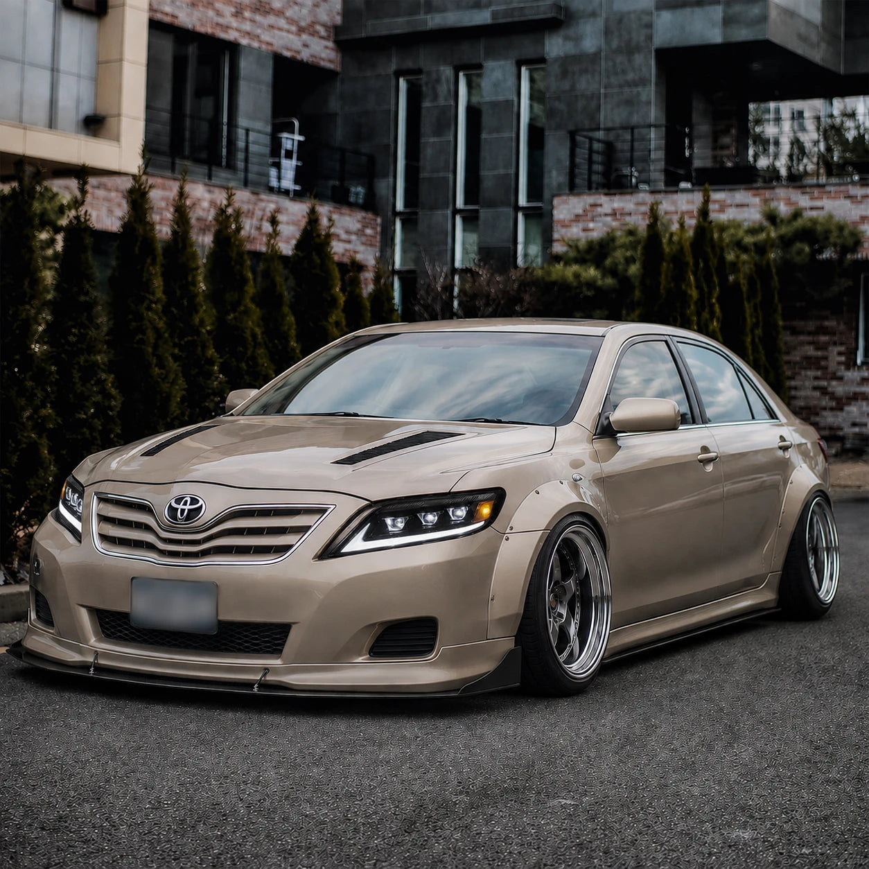 2010-2011 Toyota Camry LED Triple Projector Headlights Assembly — whole car view light-on — H-CAM10-CW