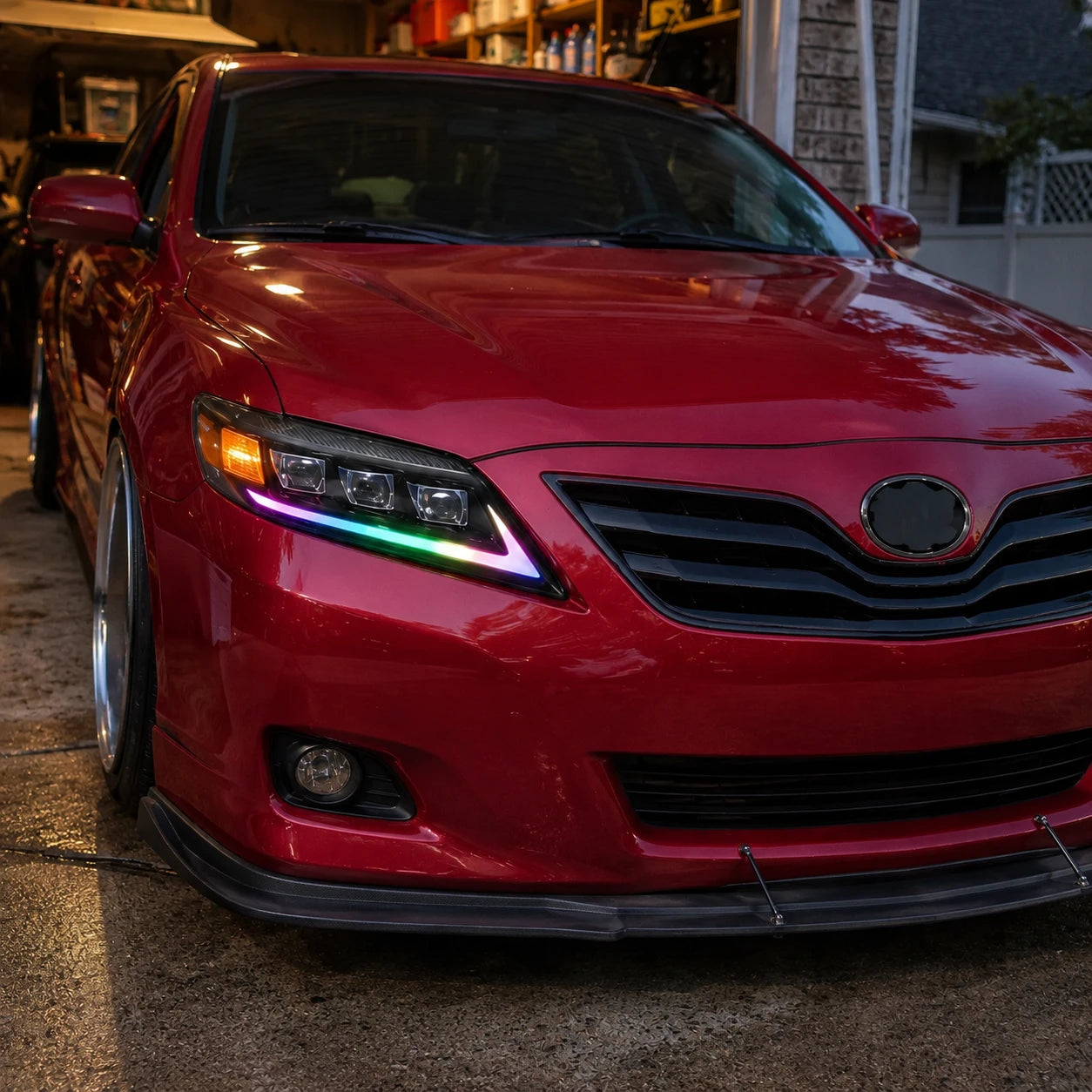 2010-2011 Toyota Camry LED Triple Projector Headlights Assembly — drl up look details — H-CAM10-RGB