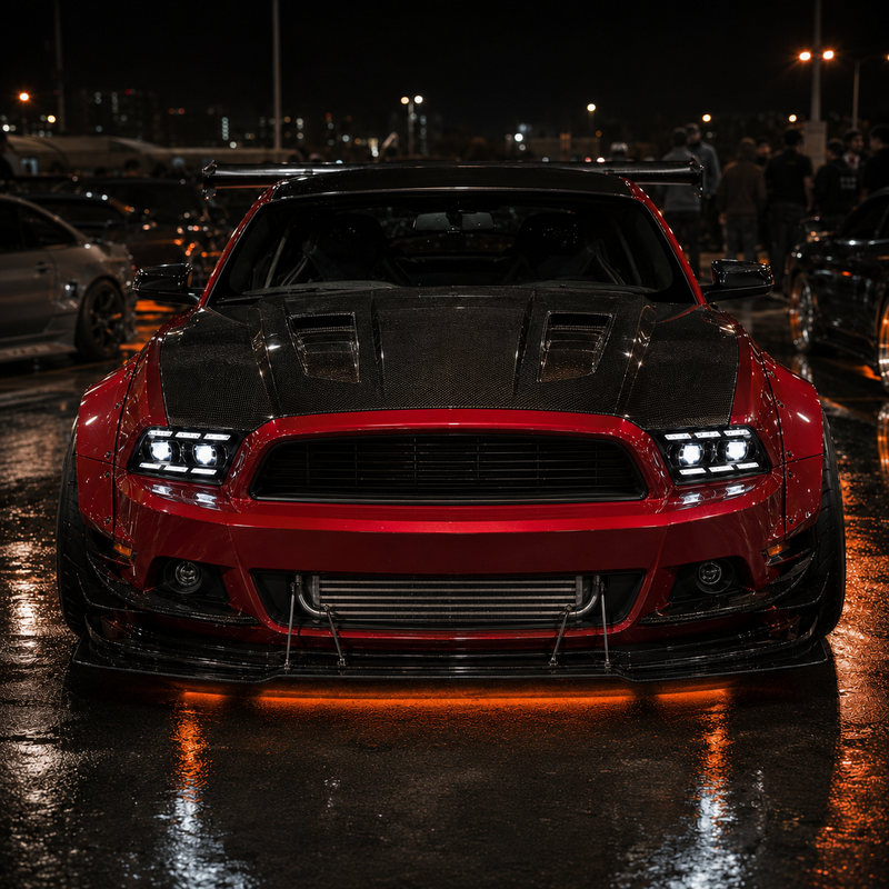 2010-2014 Ford Mustang LED Dual Projector Headlights — LED projector car meet front low
