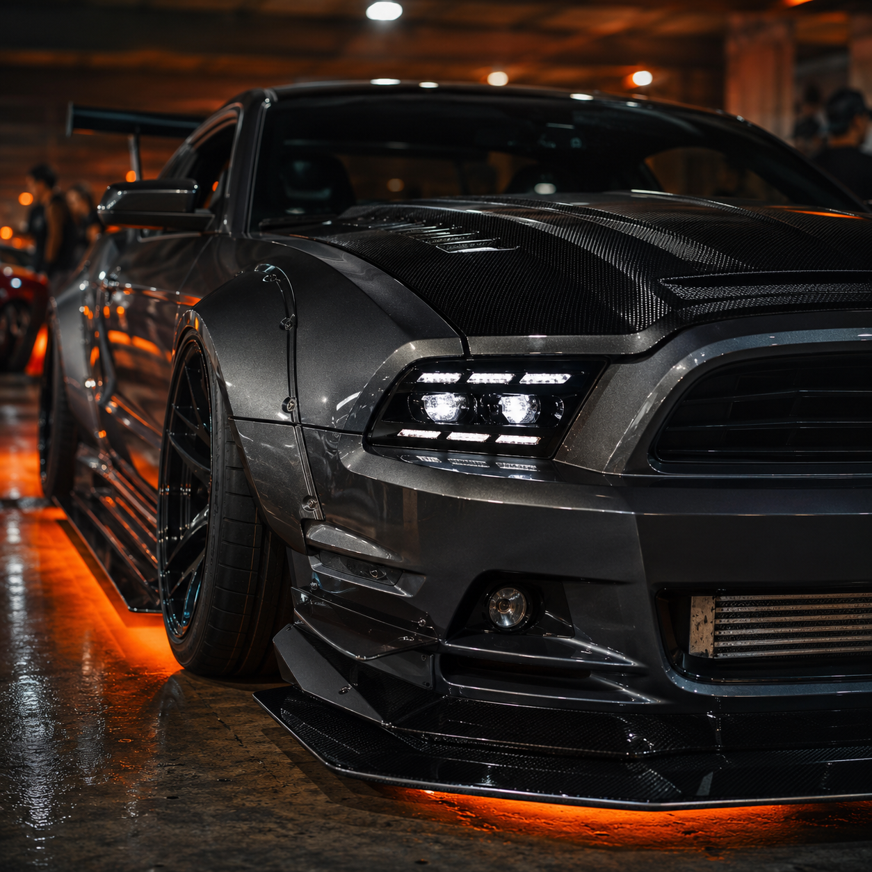 2010-2014 Ford Mustang LED Dual Projector Headlights — LED projector car meet low close up