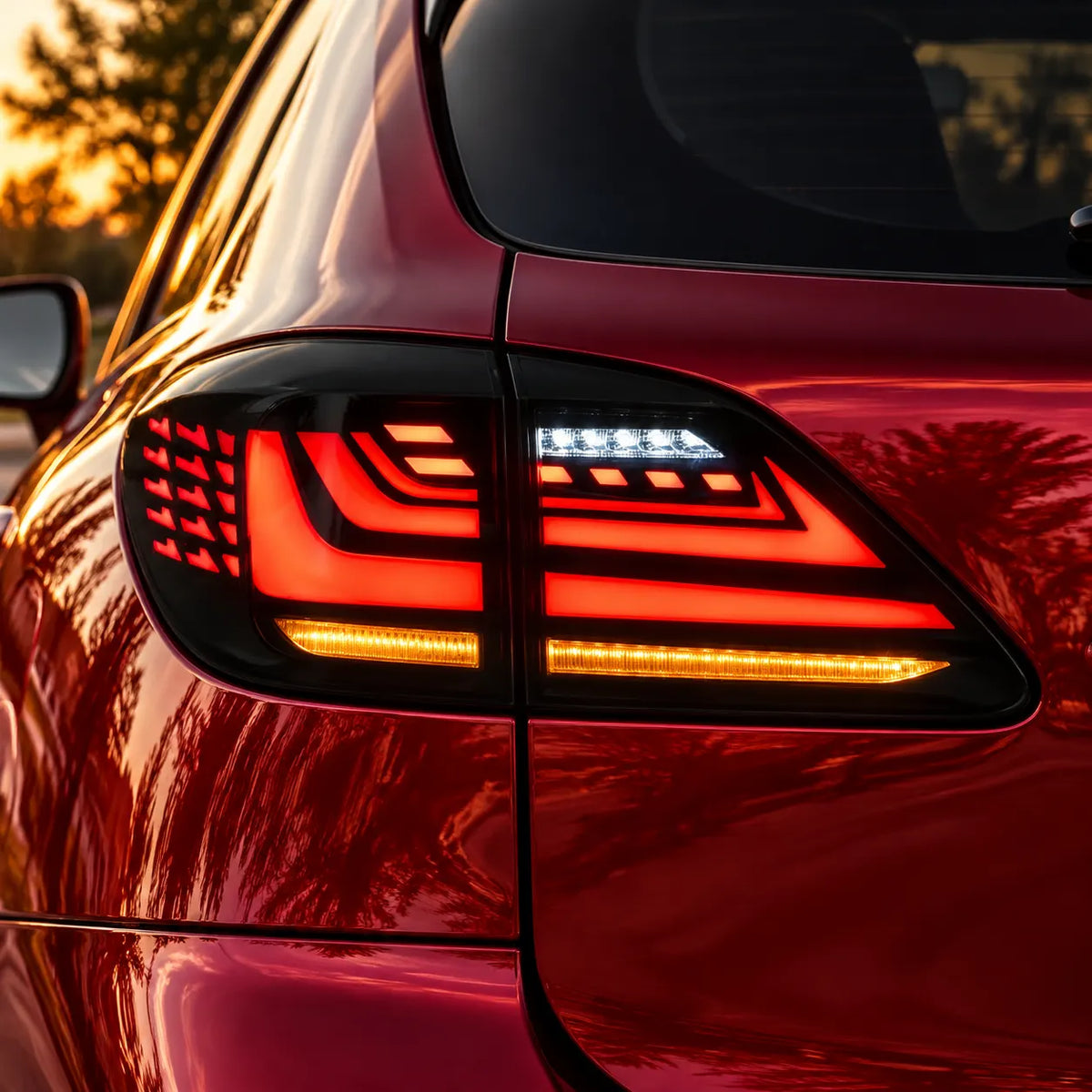 2010-2015 Lexus RX350 / RX450h Sequential LED Tail Lights Assembly — Illuminated tail light close up — T-RX10-SR